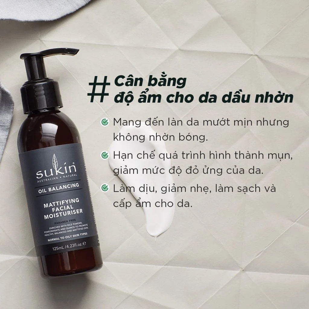 Kem dưỡng ẩm cân băng dầu dành cho da mặt Sukin Oil Balancing Mattifying Moisturiser 125ml