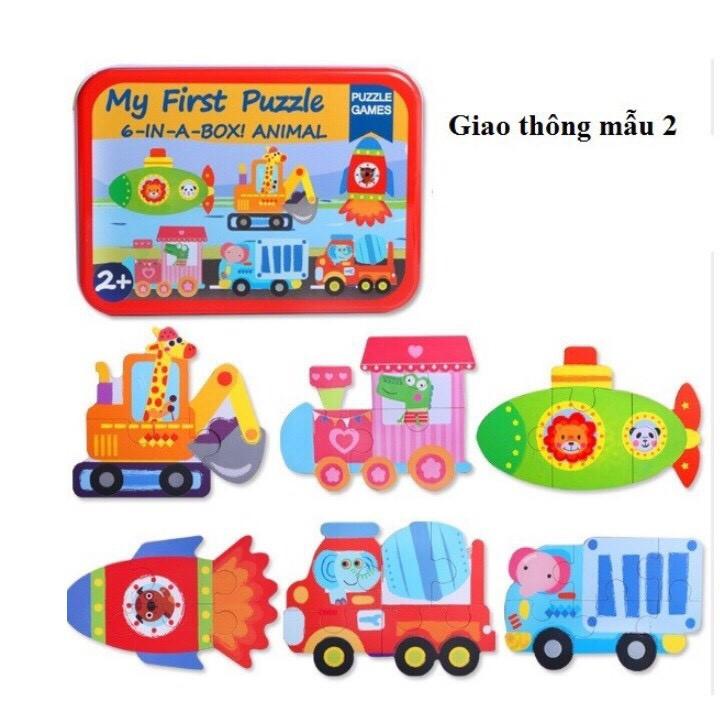 Ghép hình puzzle hộp sắt loại 2- 3- 4- 5- 6 mảnh gỗ loại đẹp GH6M