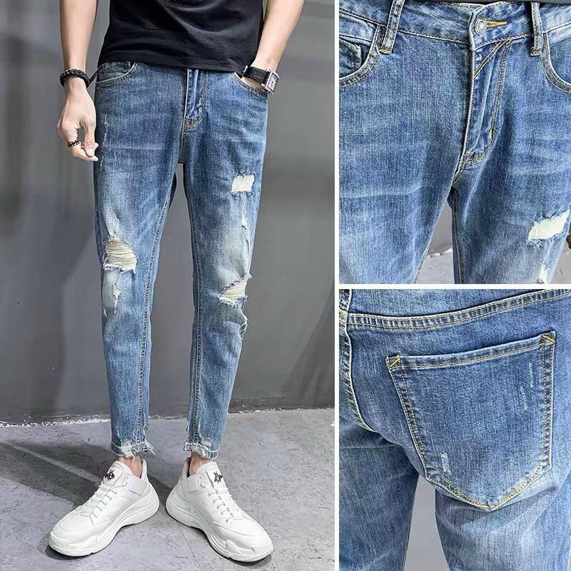Quần jean thời trang cao cấp nam King168 , quần jean nam thiết kế đẹp phối rách gối phá cách X88