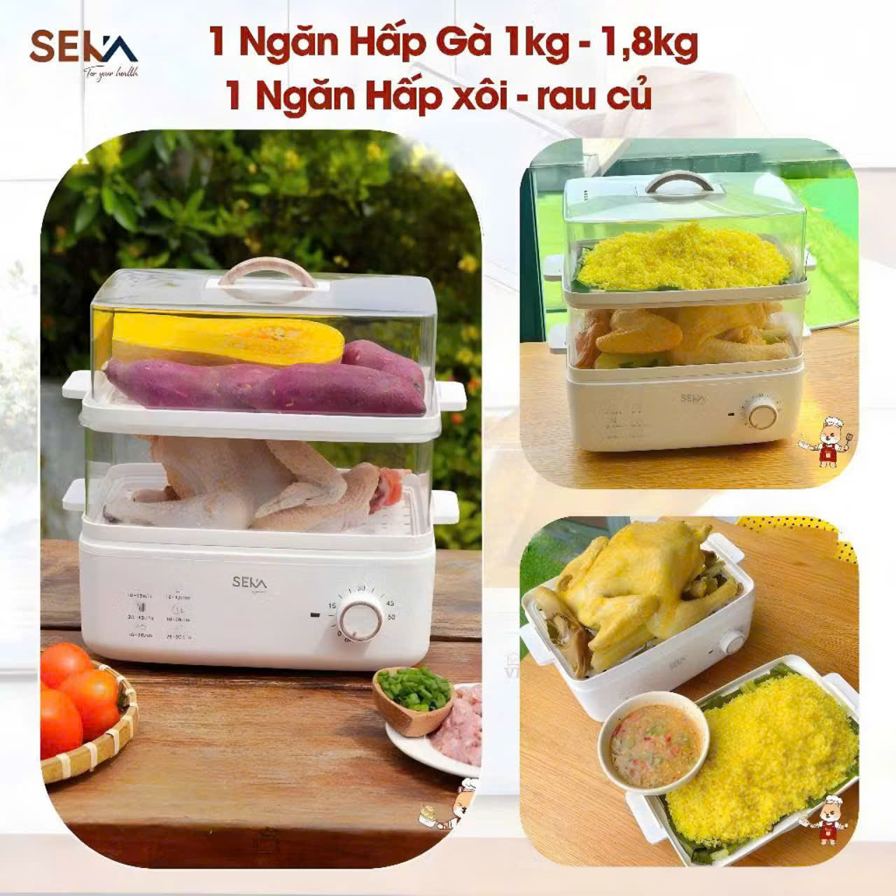 Nồi Hấp Điện 2 Tầng Đa Năng SEKA, Hấp Gà Nguyên Con Thể Tích 21 Lít, Tỏa Nhiệt Đều Giữ Nguyên Vị Dinh Dưỡng