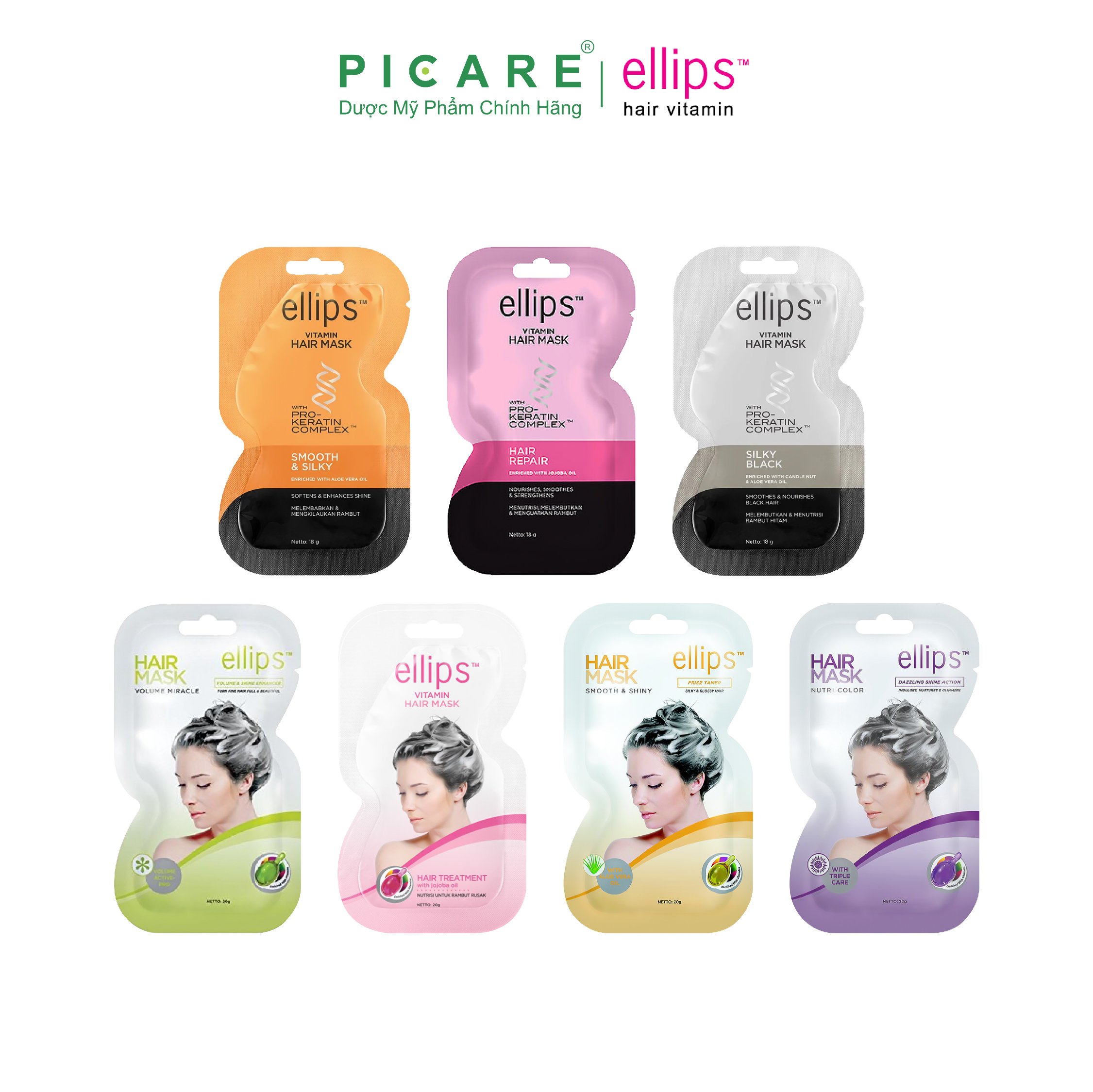 [COMBO 10 GÓI] Kem Ủ Tóc Giúp Tóc Mềm Mượt Óng Ả Ellips Vitamin Hair Mask Màu Ngẫu Nhiên