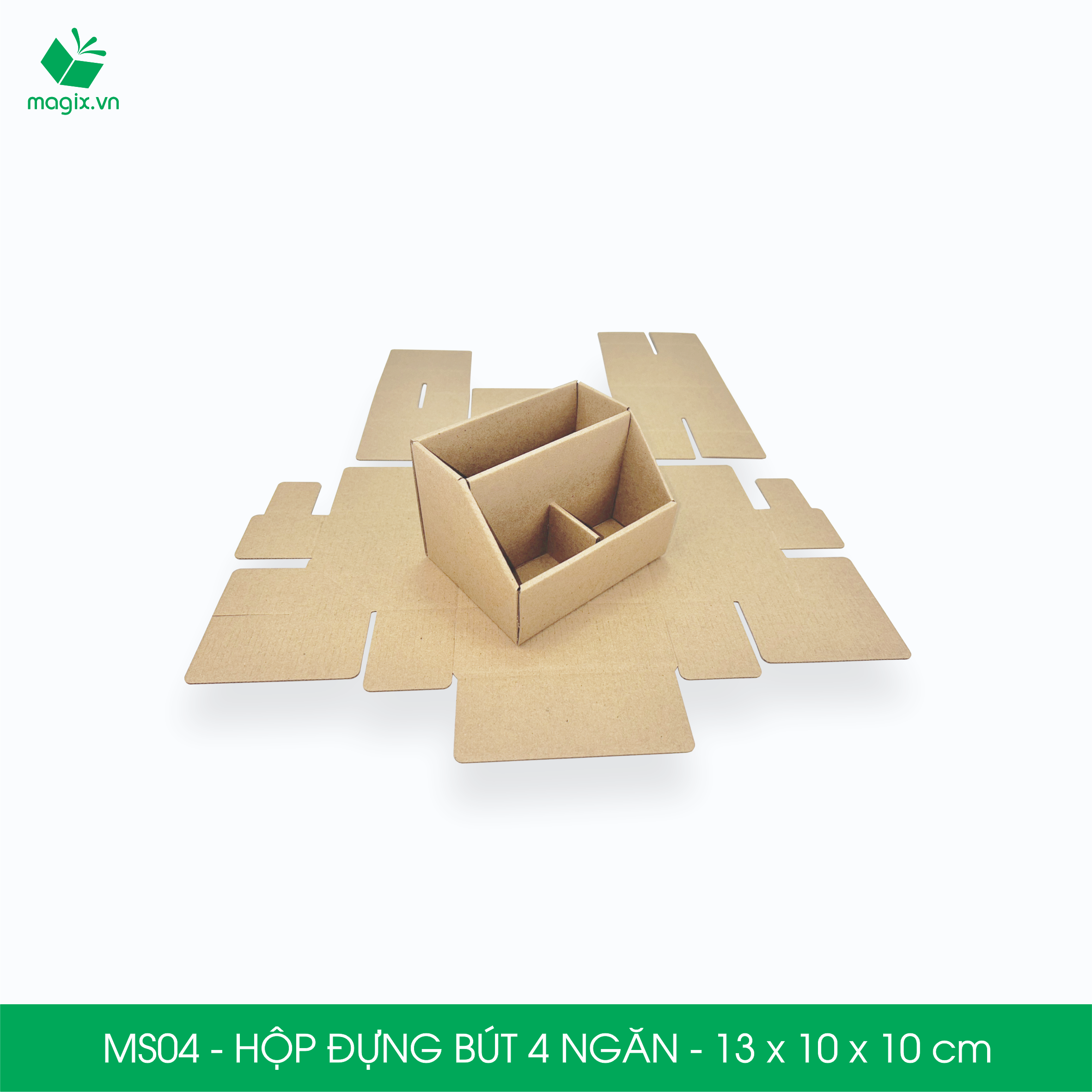 MS04 - Hộp đựng bút 4 ngăn đa năng bằng giấy carton - Kệ đựng bút để bàn