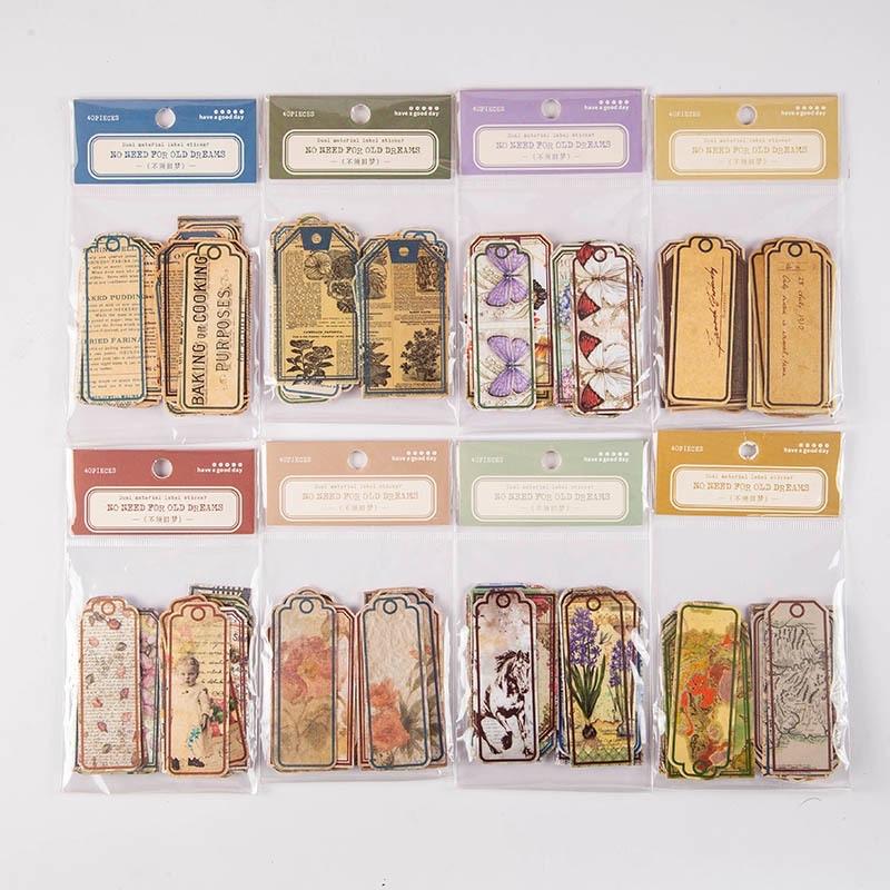 Gói 40 pcs stickers tag cổ điển dùng để trang trí junkjournal / vintage items DIY