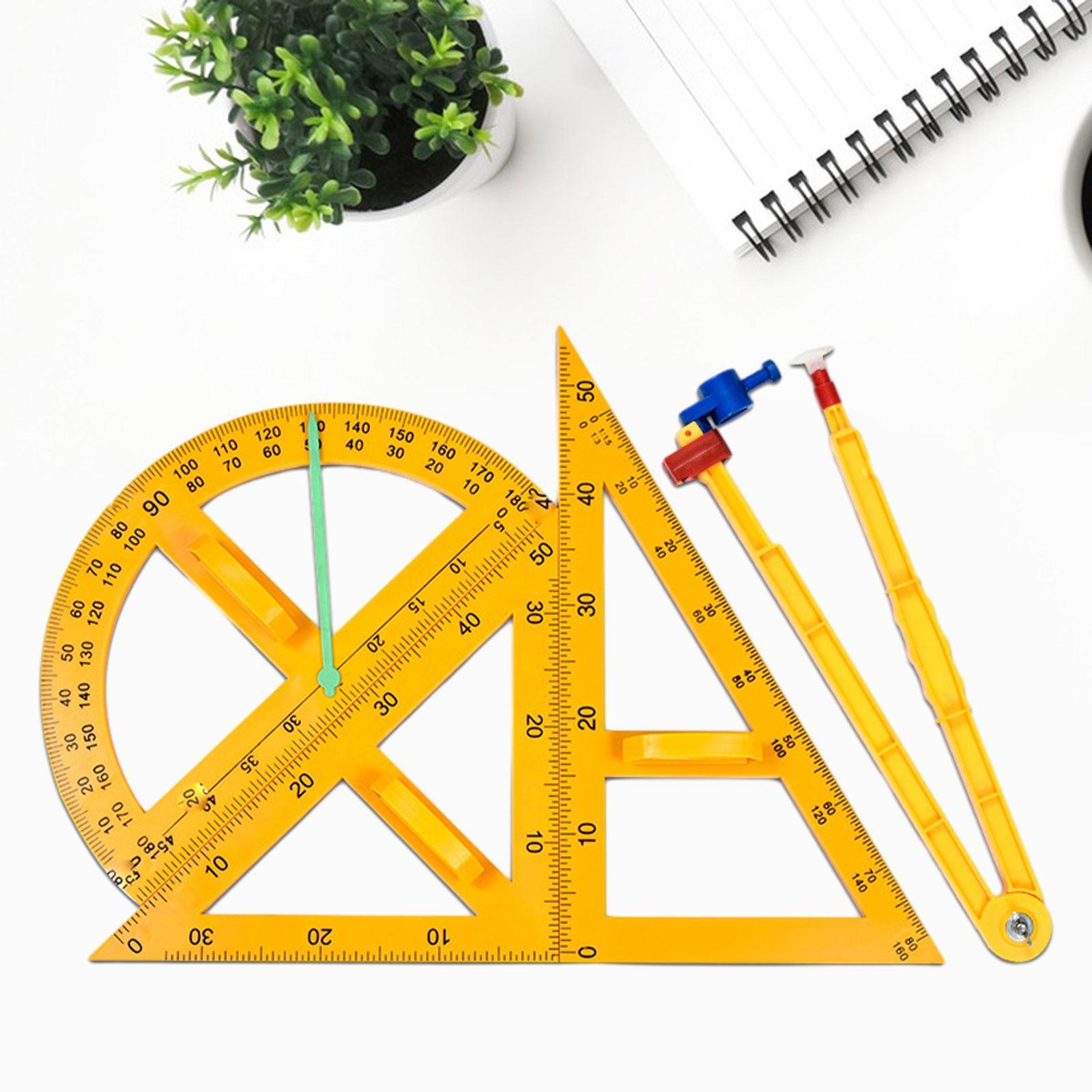 4x Math Geometry Rulers Compass Angle Measurement Stationery Tool Protractor Triangle Ruler for Students Whiteboard School