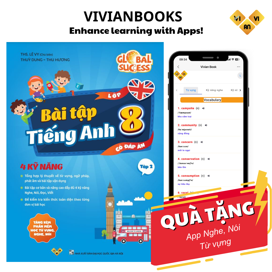 Bài tập tiếng Anh lớp 8, 4 kỹ năng Global Success (Có đáp án) – Tập 2 – ThS. Lê Vy – Anh ngữ Vivian