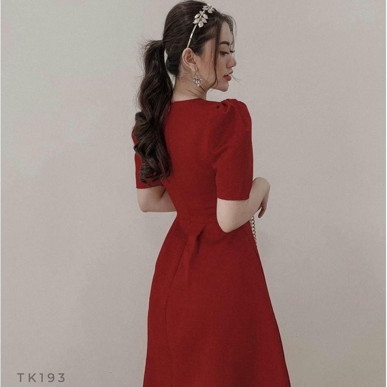 ĐẦM ĐI TIỆC Đầm đỏ cổ v form dài