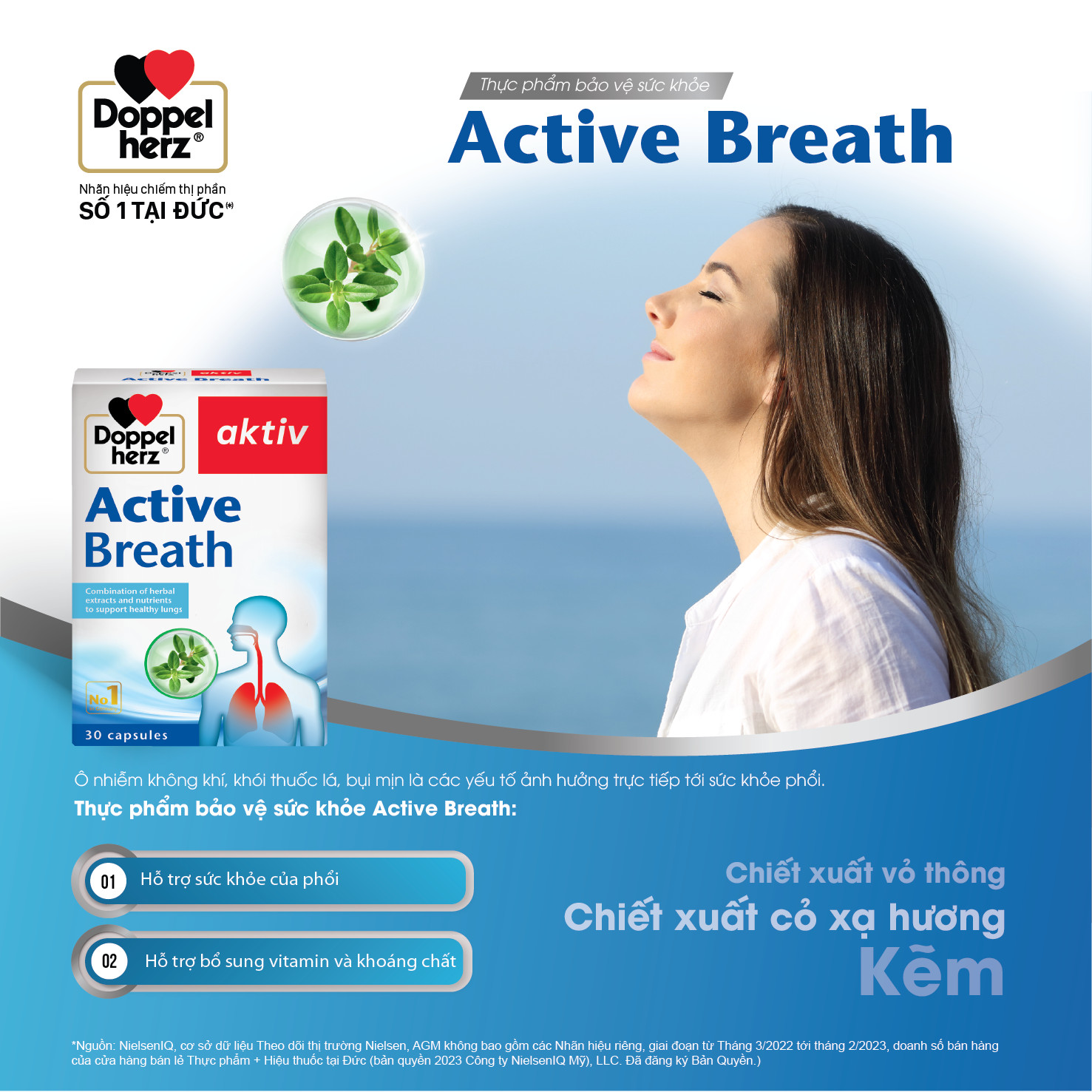 Viên uống bổ phổi Doppelherz Active Breath hỗ trợ tăng cường chức năng và bảo vệ phổi (Hộp 30 viên)