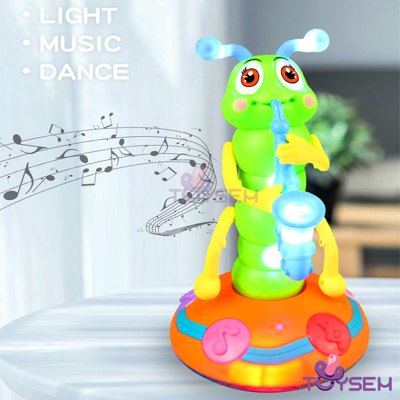 Đồ chơi sâu bướm thổi kèn saxophone xoay 360 độ có đèn và nhạc vui nhộn cho bé