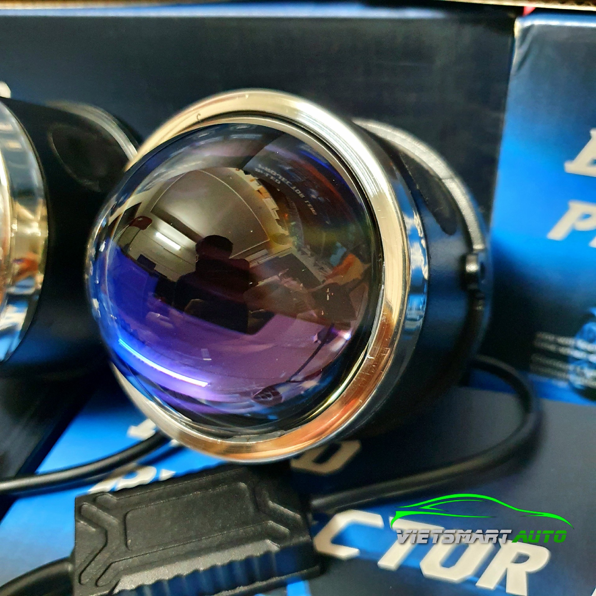 Đèn bi gầm LED 3 màu 3 chế độ pha cos LENS TÍM phá sương chống chói cho ô tô bảo hành 24 tháng