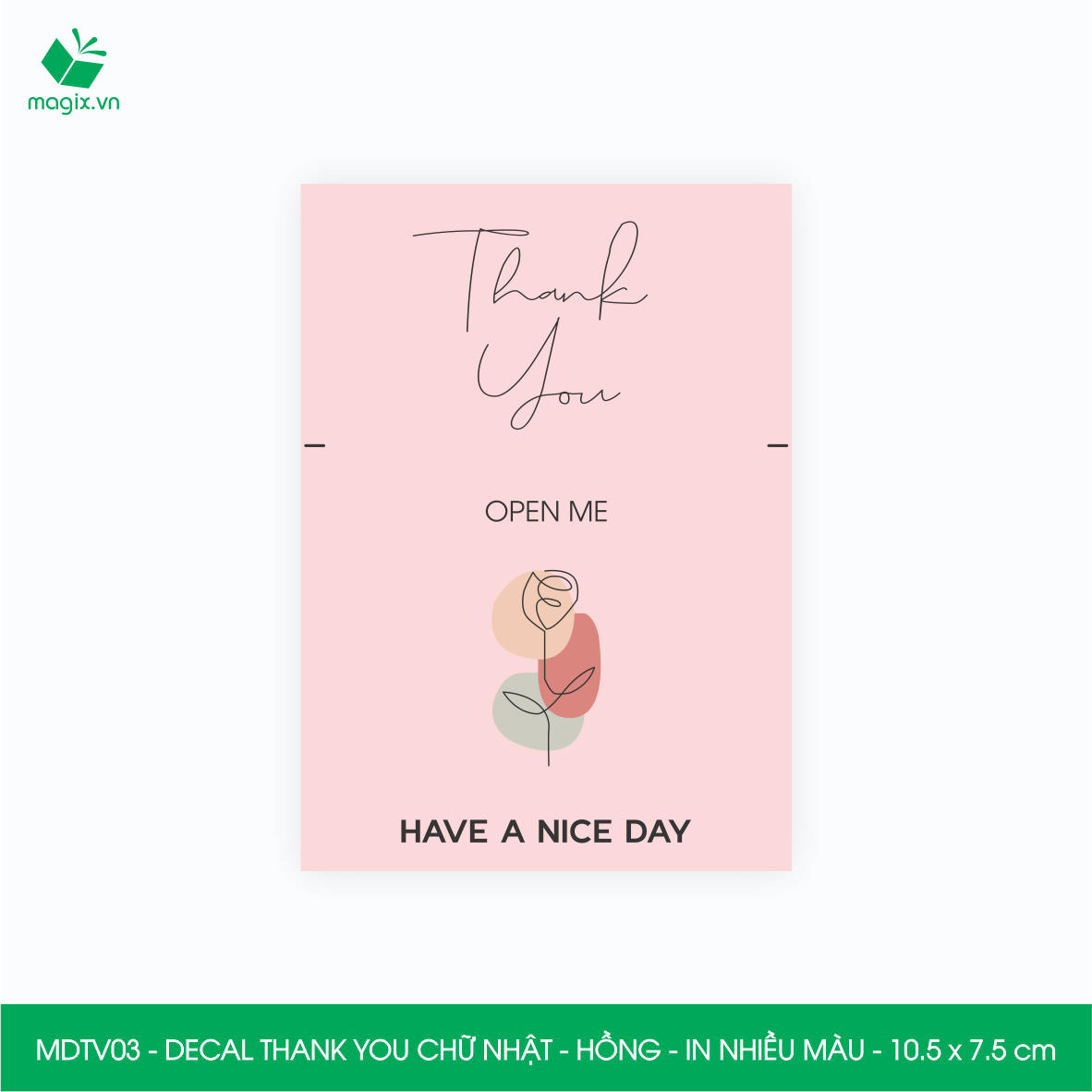 MDTV03 - 10.5x7.5 cm - 1000 Decal Thank you hình chữ nhật dán hộp carton, Label Thank you, tem nhãn cảm ơn có sẵn keo dán niêm phong gói hàng