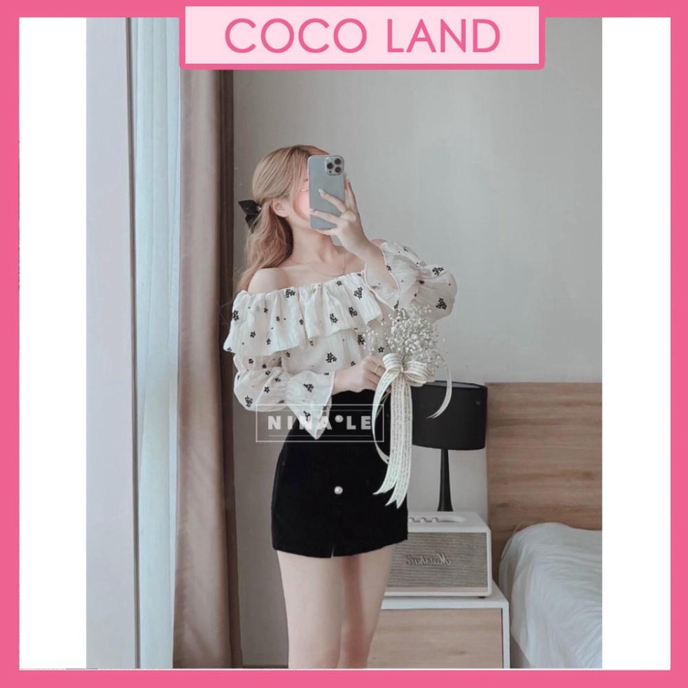 Áo kiểu nữ- Áo sơ mi trễ vai phong cách Hàn Quốc mặc đi chơi, đi du lịch_137 coco land hàng chuẩn đẹp sang chảnh