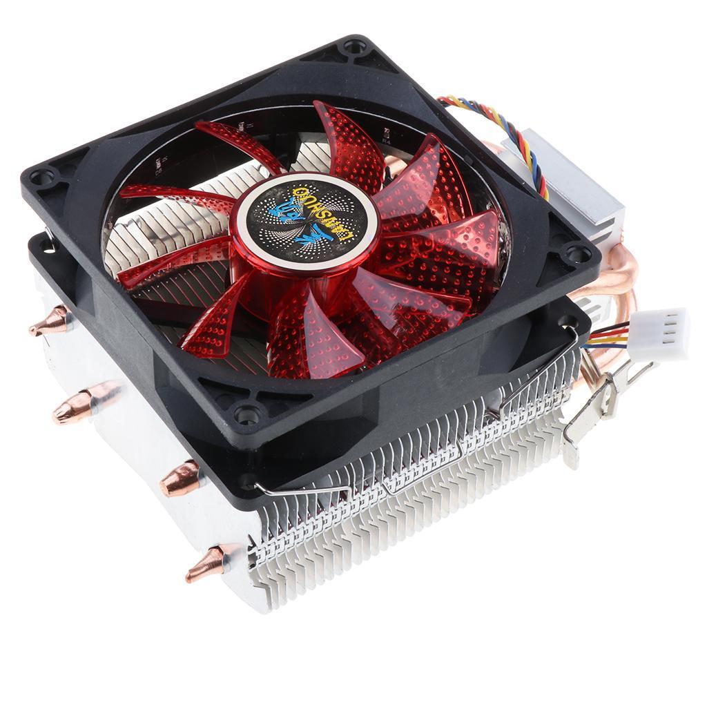 DC 12V Quiet 4pin CPU Cooler Radiator Dual-Heatpipes Red LED Cooling Fan