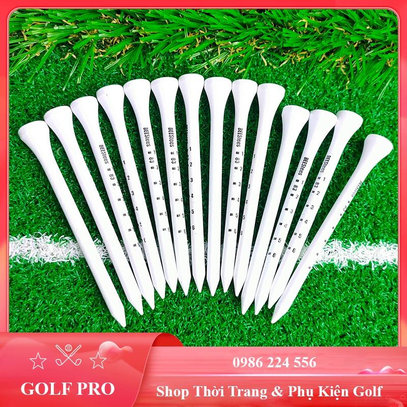 Tee golf gỗ dài màu trắng cứng cáp chắc chắn túi 10 chiếc TH002