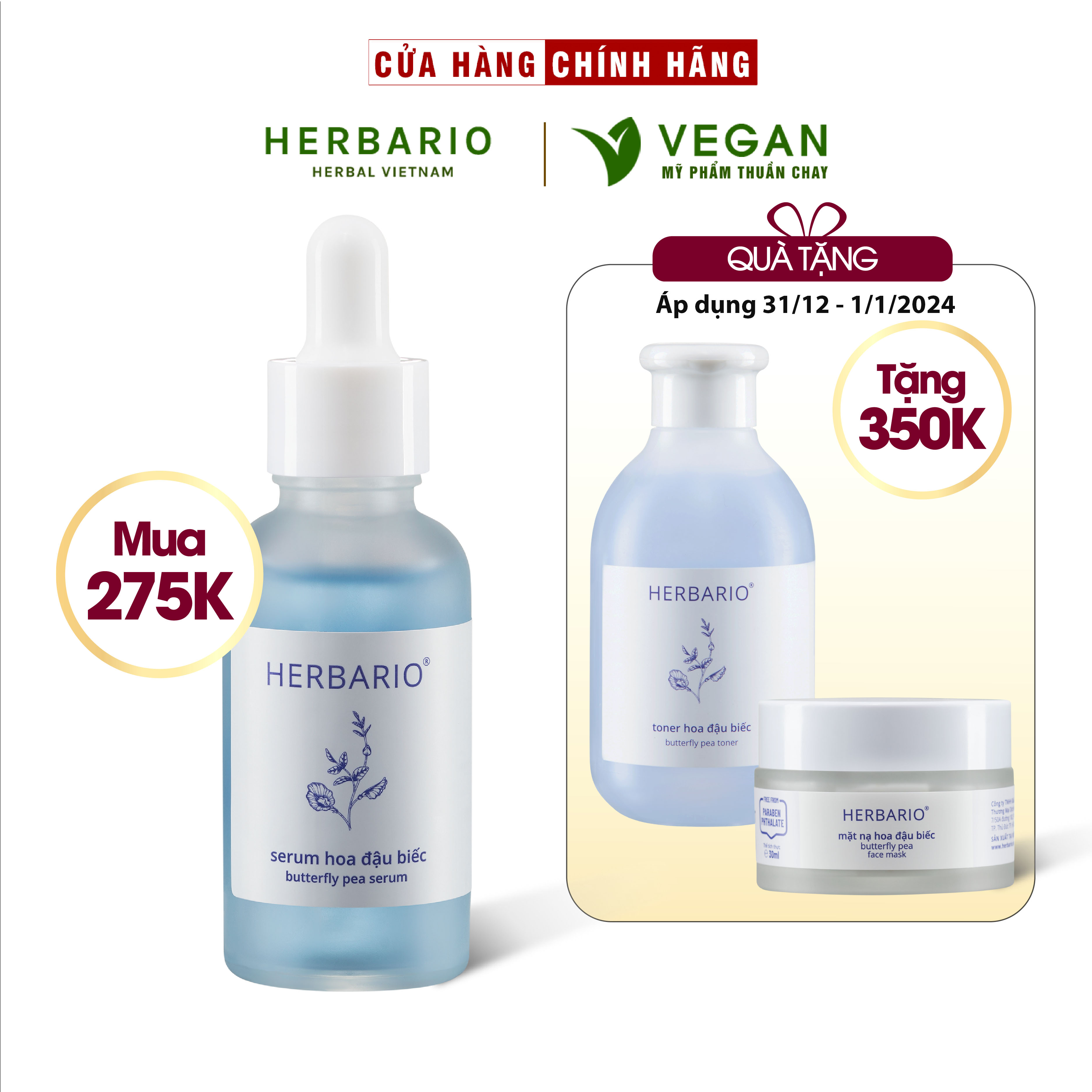 Serum Hoa Đậu Biếc Herbario 30ml ngăn ngừa lão hóa thuần chay