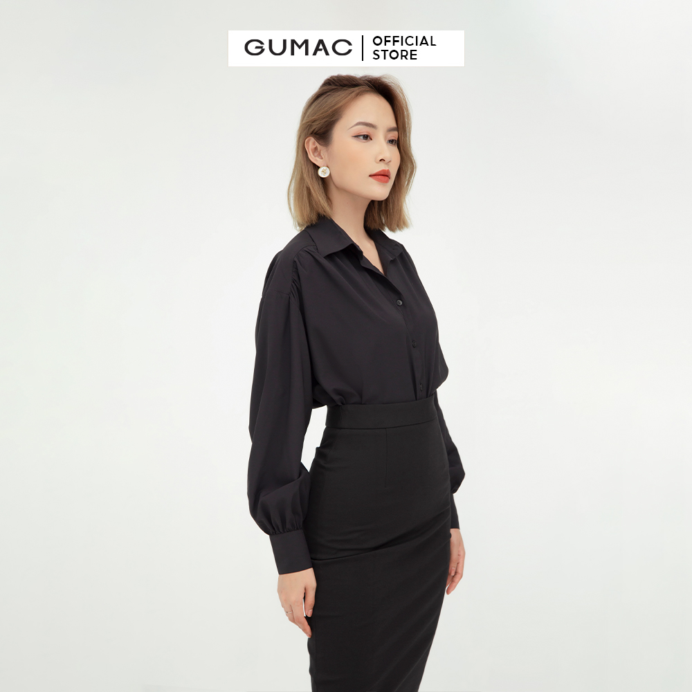 Áo sơ mi nano thiết kế tay phồng phối măng sết GUMAC AB504