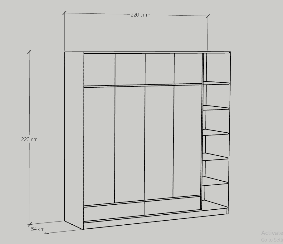 [Happy Home Furniture] ELEGANT, Tủ quần áo 4 cửa mở 2m2x2m2 , 220cm x 54cm x 220cm ( DxRxC), TCM_045