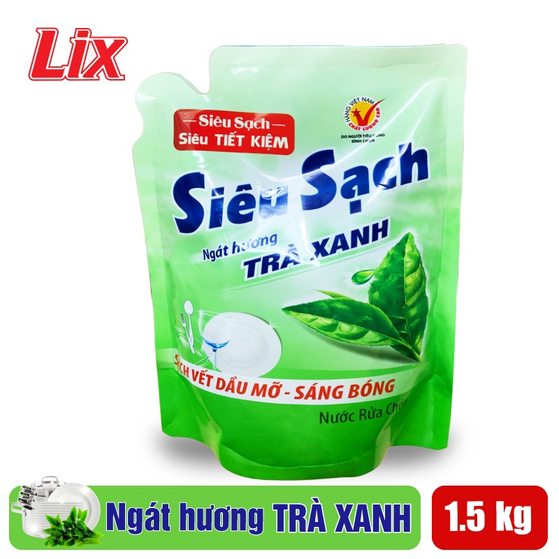 Túi nước rửa chén LIX siêu sạch hương trà xanh 1.5kg N8102