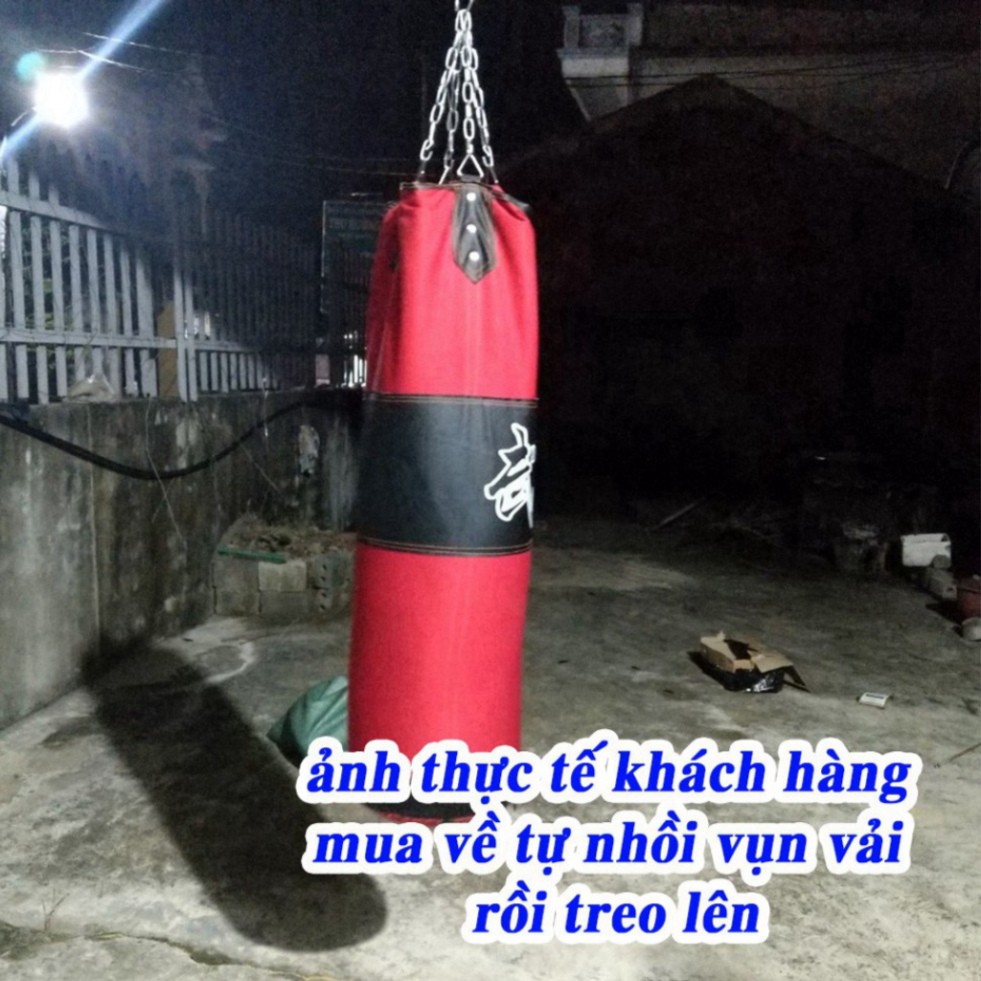 Sét vỏ bao cát đấm bốc boxing 3 lớp + găng mma hở ngón cao cấp + băng đa 5 m siêu bền - Tặng kèm dây xích + móc treo + vít nở sắt