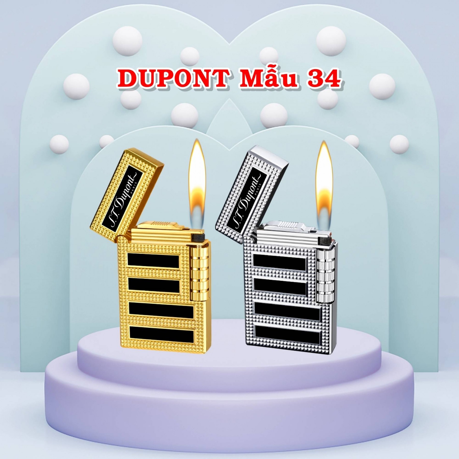 Hột quẹt bật lửa Dupont vân kim cương sọc đen ngang M34 (S.T. DUPONT) - xài gas