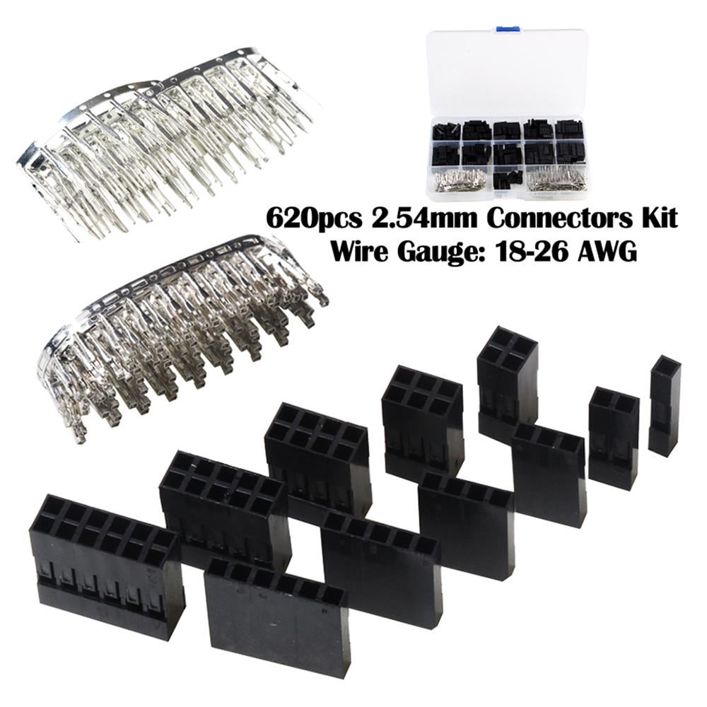 Total 620PCS/Box Electrical 2.54mm Pin Wire Terminal Connectors with Storage Box Portable