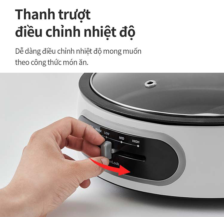 Nồi điện đa năng LocknLock 2 trong 1 nướng lẩu tối ưu 4 chế độ nhiệt - EJP544WHT - Hàng chính hãng