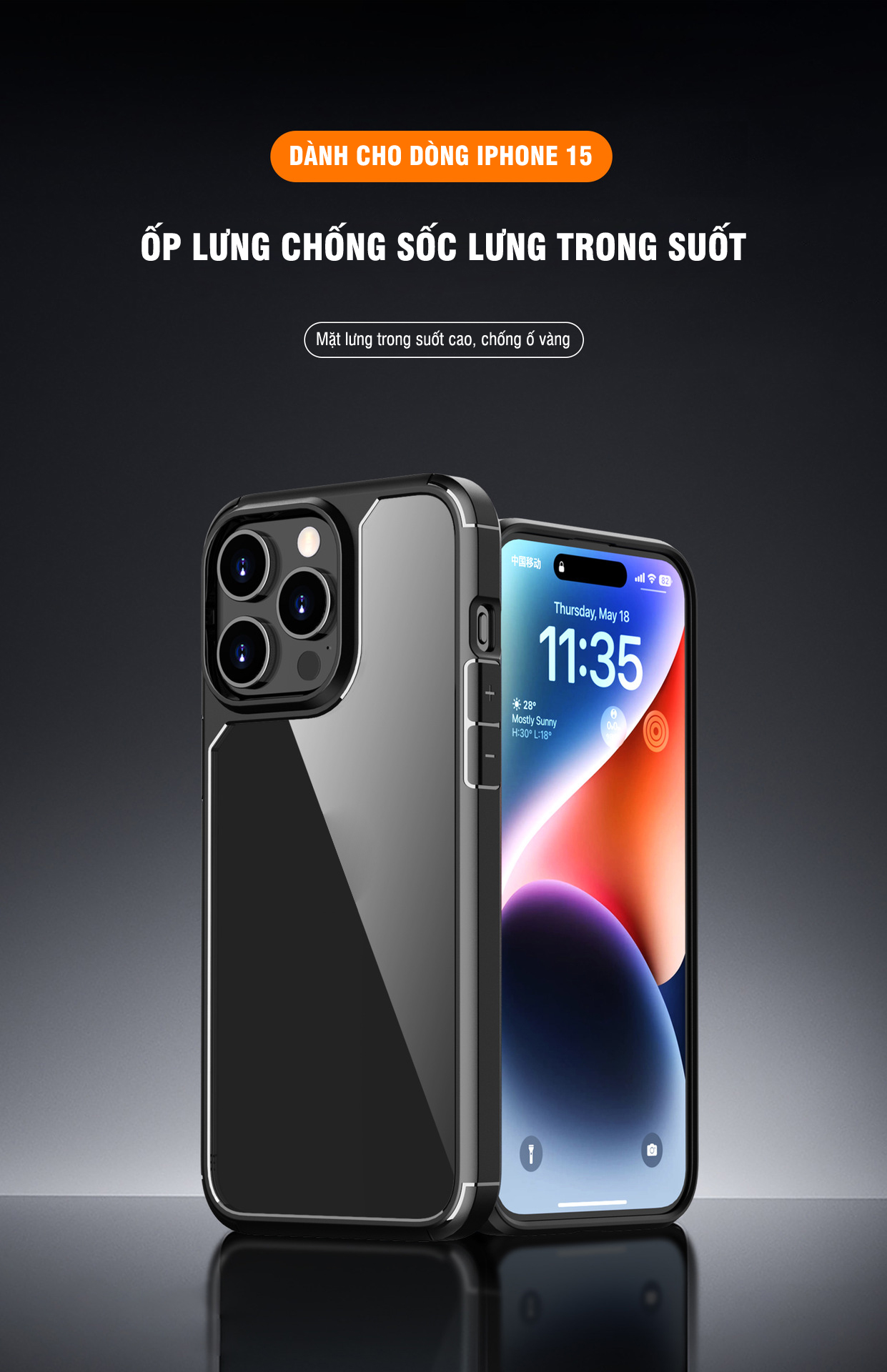 Ốp lưng chống sốc lưng trong dành cho iPhone 15 / 15 Plus / 15 Pro / 15 Pro Max - Hàng chính hãng