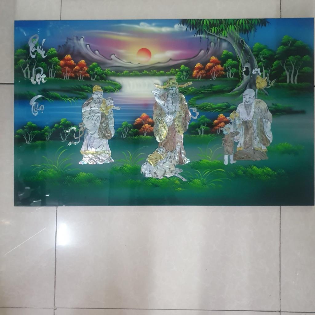Tranh sơn mài Phúc Lộc Thọ cẩn ốc xà cừ cao cấp size 50x80 cm treo tường, trang trí nhà cửa, văn phòng, qu