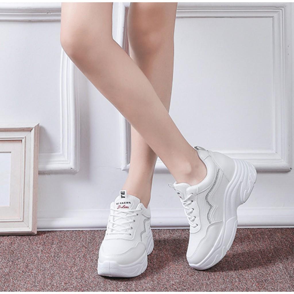 Giày thể thao nữ , giày sneaker nữ độn đế AA OKK 5cm nhũ lấp lánh đường viền đế sóng hàng cao cấp cực đẹp và êm chân