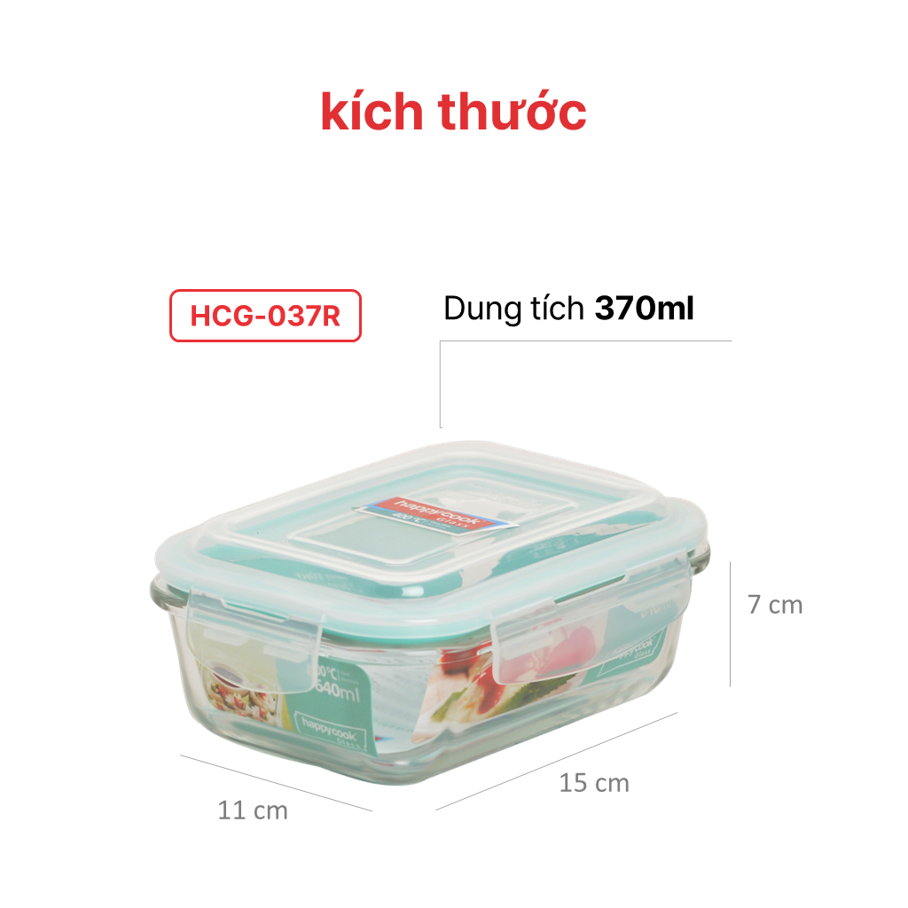 Bộ hộp thủy tinh hình chữ nhật Happy Cook 3pcs 370ml HCG-03R