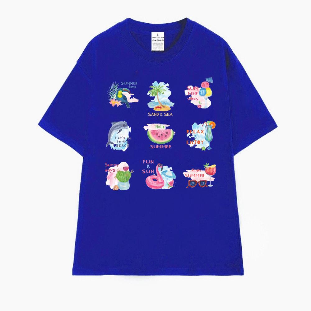 Cao cấp - Áo thun unisex Summer time chim Toucan cá voi cá ngựa với các hoạt tiết vui nhộn áo over