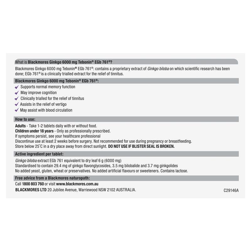 Blackmores Ginkgo 6000mg 30 Tablets