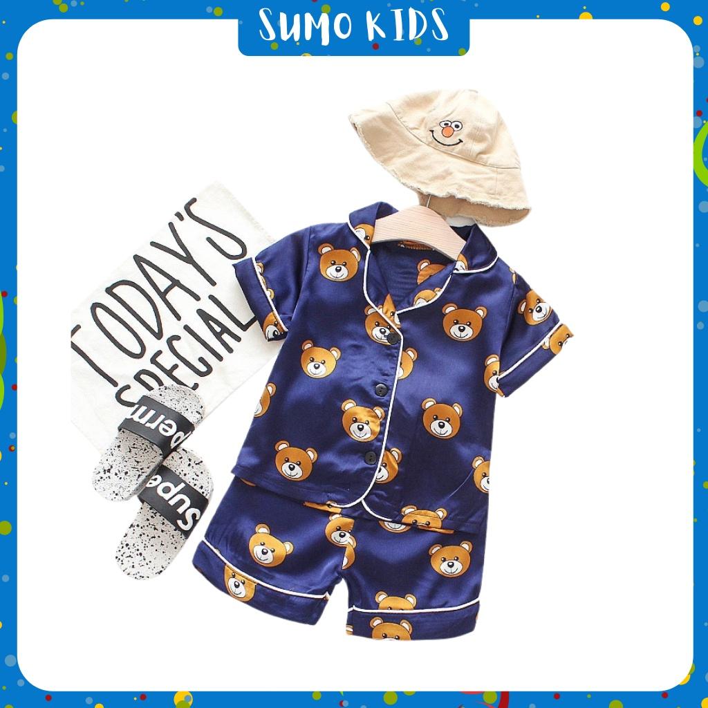 Đồ Bộ Pijama Cộc Tay Cho Bé In Hình Gấu Cute, Đồ Ngủ Cộc Tay Pizama Cho Bé Từ 7-28kg - TINY KIDS