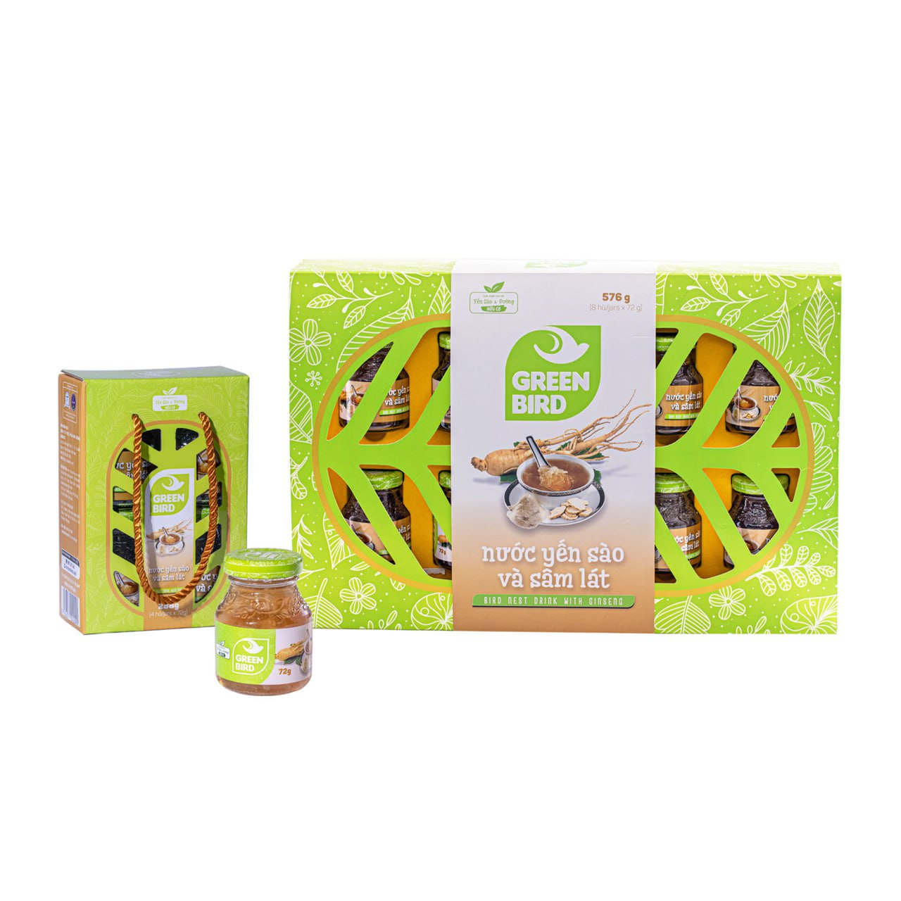 Green Bird - Nước Yến Sào và Sâm Lát - Hộp quà 8 hũ *72g
