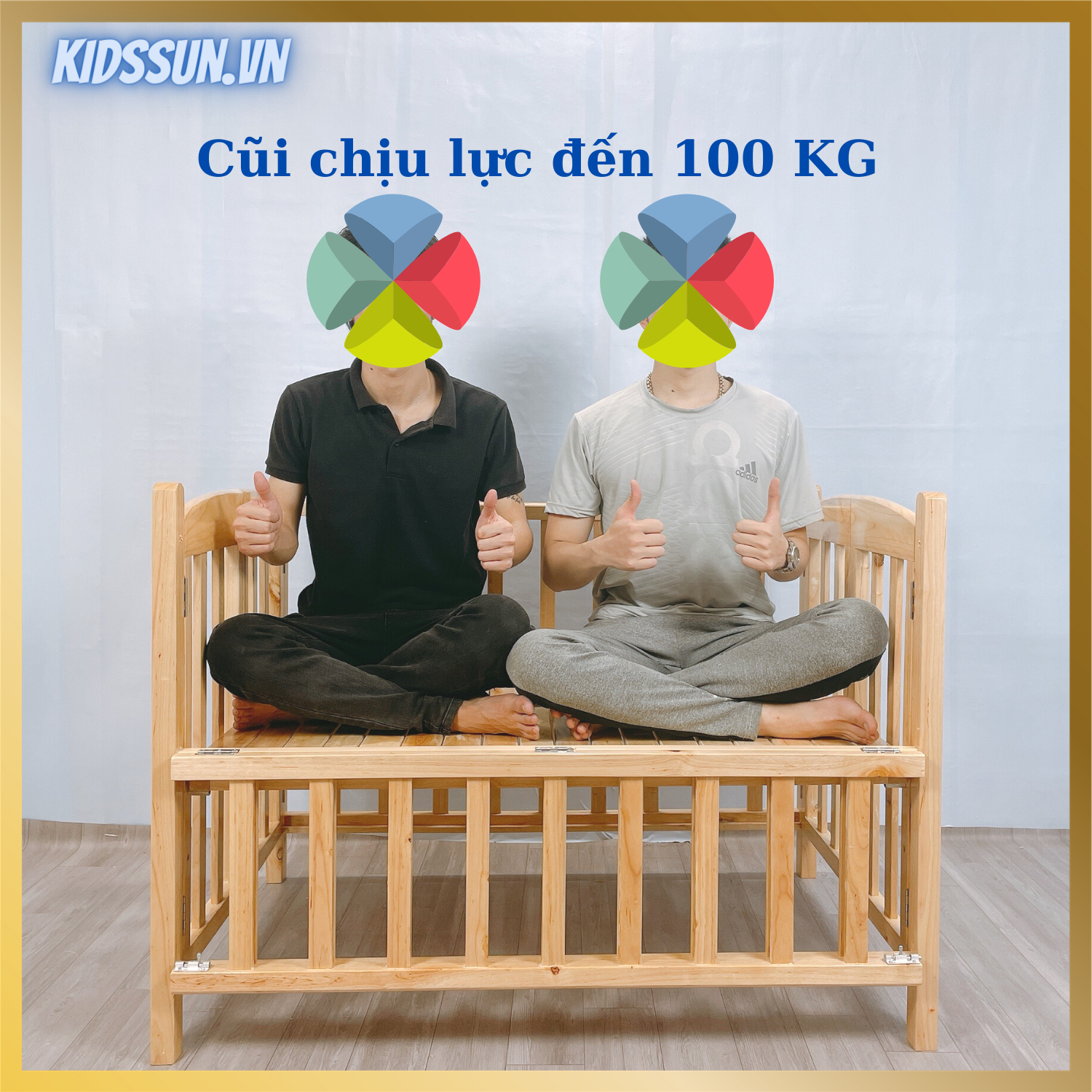 Cũi Gỗ Quế KIDSSUN Cho Tre Em Chất Liệu Gỗ Quế Màu Tự Nhiên Kích Thước 110x70x96cm Tặng Kèm Bánh Xe