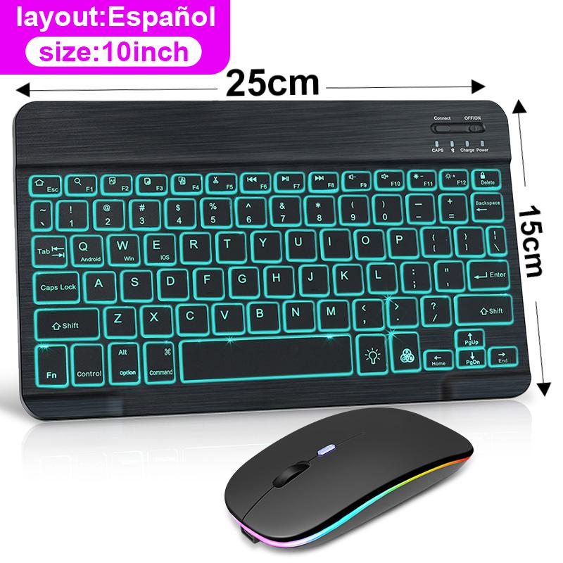 Đèn LED Bàn Phím Bluetooth Không Dây RGB Ipad Bàn Phím Và Chuột Tây Ban Nha Mini Đèn Nền Nga Bàn Phím Dành Cho Điện Thoại Máy Tính Bảng Ipad Pro 11