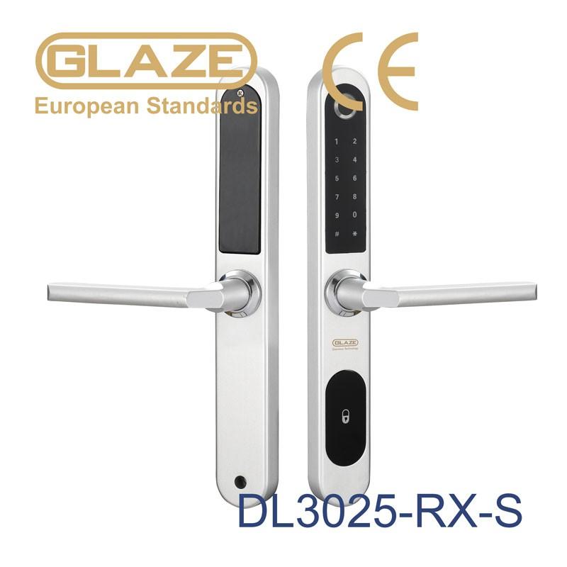 Khóa điện tử Glaze dùng thẻ 13.56Mhz, mật khẩu, vân tay, chìa cơ, Bluetooth cho cửa nhôm Xingfa DL3025 - Hàng chính hãng