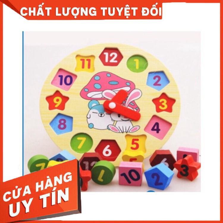 GIÁ SỐC- HCM- Đồng Hồ Bằng Gỗ Đồng Hồ Số Hình Khối Giúp Bé Phân Biệt Hình Khối, Màu Sắc