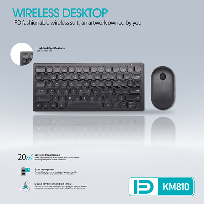 Bộ Phím Chuột Mini Không Dây FD KM810 - HN