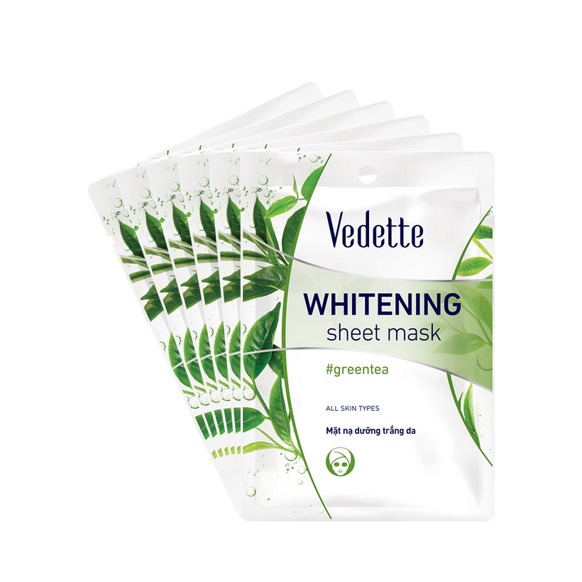 Combo 6 Mặt Nạ Trắng Hồng Tự Nhiên Vedette Whitening Sheet Mask Set (Green tea) 22mlx6