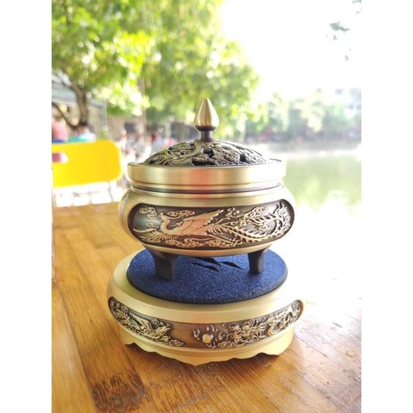 Lư xông trầm bằng đồng chuẩn nguyên khối hình long phụng