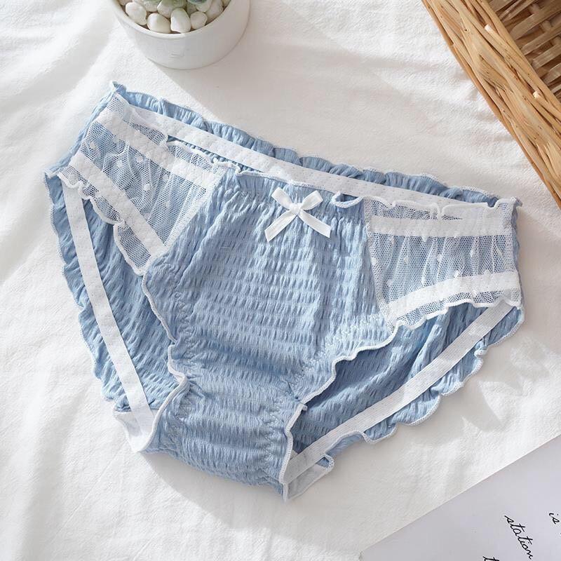 QUẦN LÓT COTTON SỢI BÔNG BÈO NHÚN PHA REN ĐÍNH NƠ