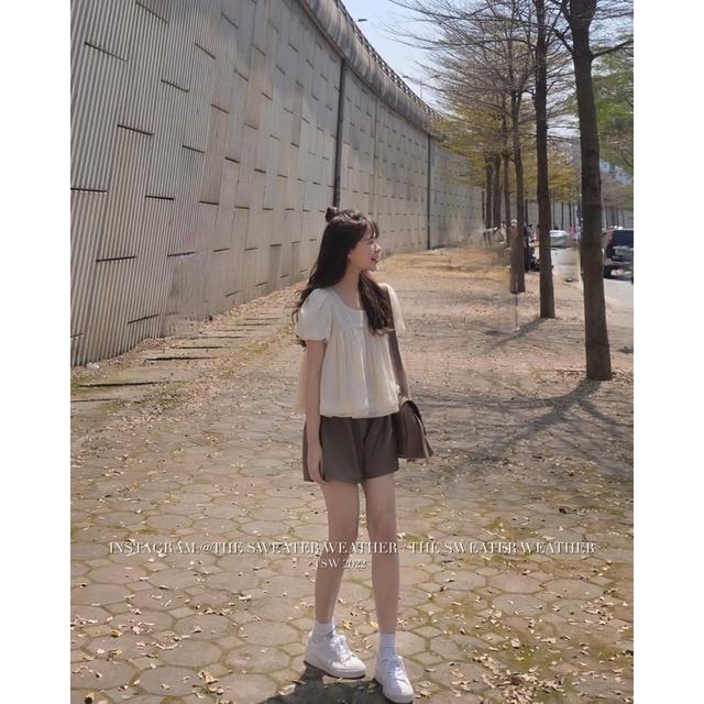 Đồ bộ nữ,Áo babydoll tay phồng, đồ bộ nữ kiểu thắt nơ siêu xinh xắn đi kèm quần short AO007