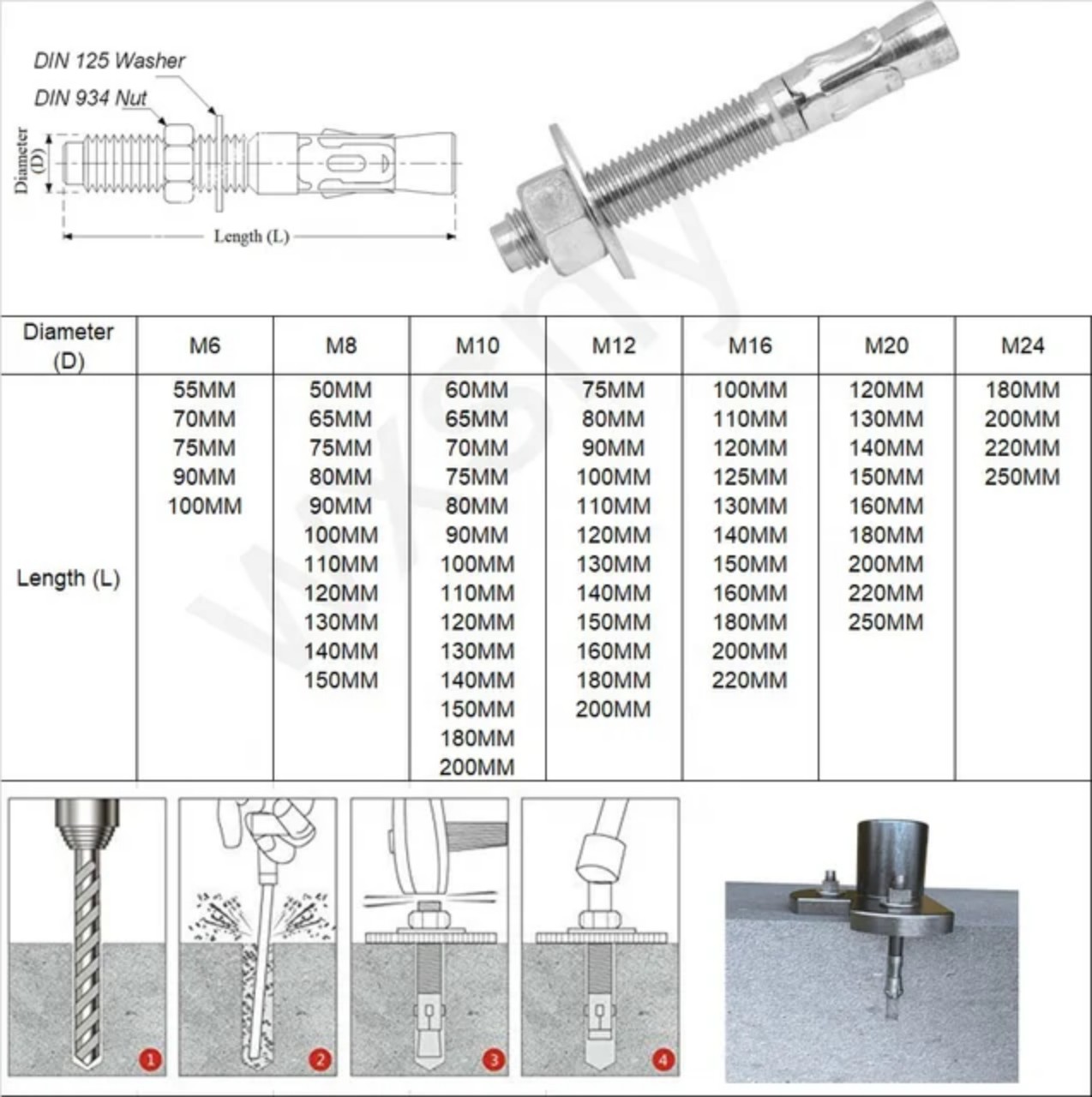 Bu lông nở 3 cánh M10x100 sắt xi kẽm