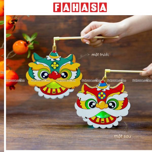 Lồng Đèn Trung Thu Gỗ 2 Mặt Màu - Bách Mộc - Đầu Lân