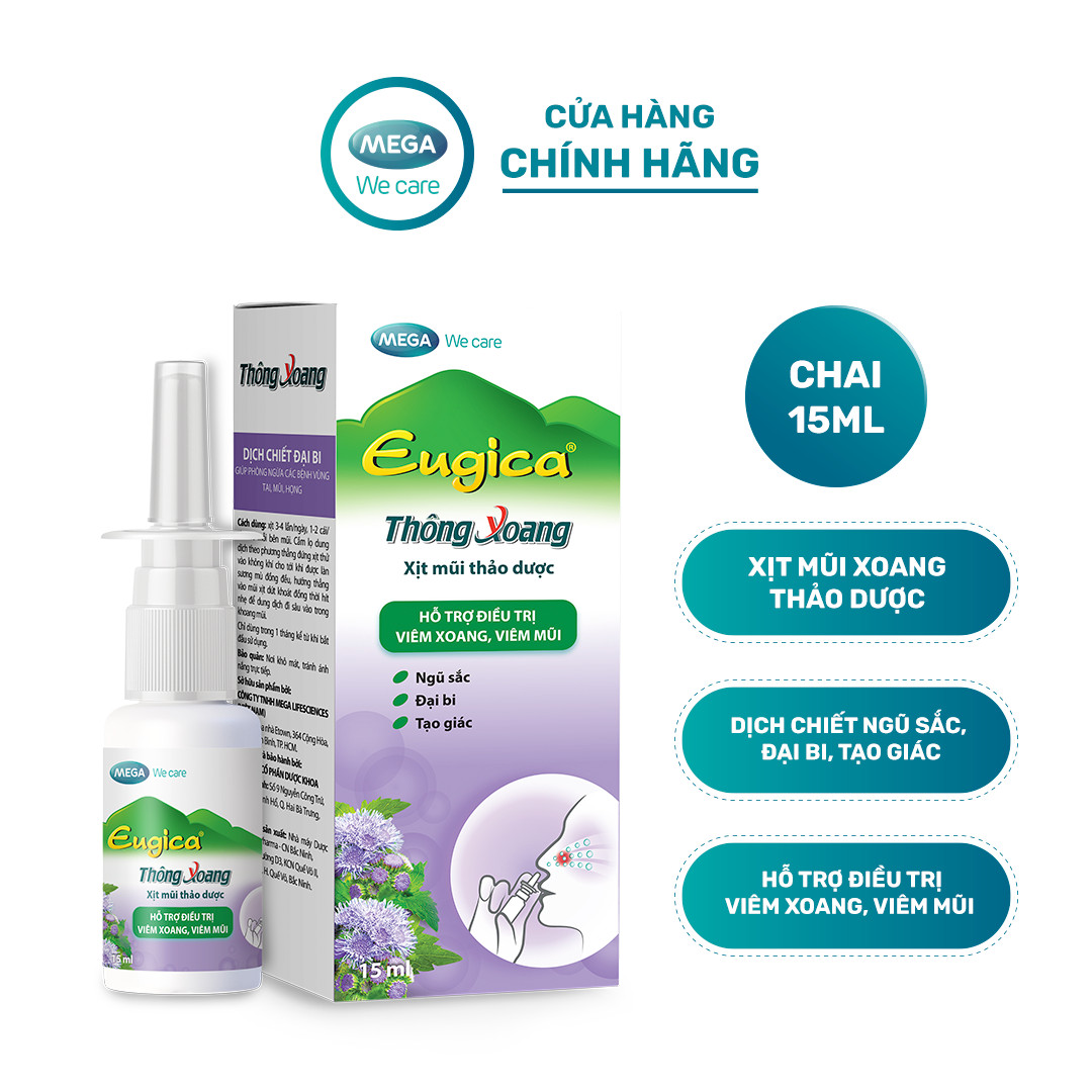 Xịt mũi thảo dược giúp giảm triệu chứng viêm xoang, viêm mũi EUGICA THÔNG XOANG (Chai 15 ml)