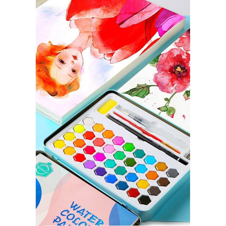 Bộ 36 Màu Nước Keep Smiling Cao Cấp Kèm Bút Nước, Bút Lông, Bút Chì, Gọt Chì, Miếng Mút