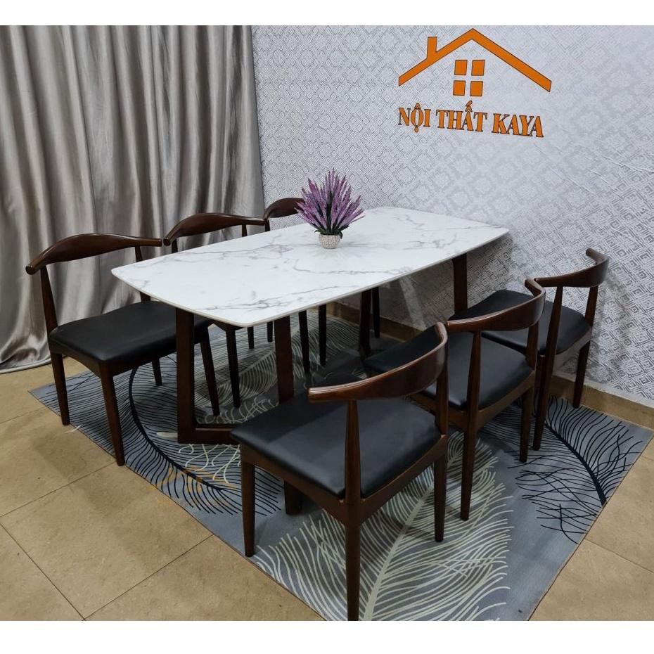 Bộ bàn ăn mặt đá chân M 6 ghế Bull-đầu