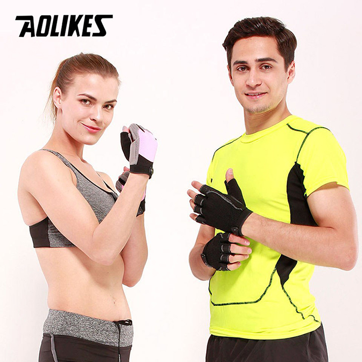 Găng tay hở ngón Nam - Nữ tập gym Aolikes AL110