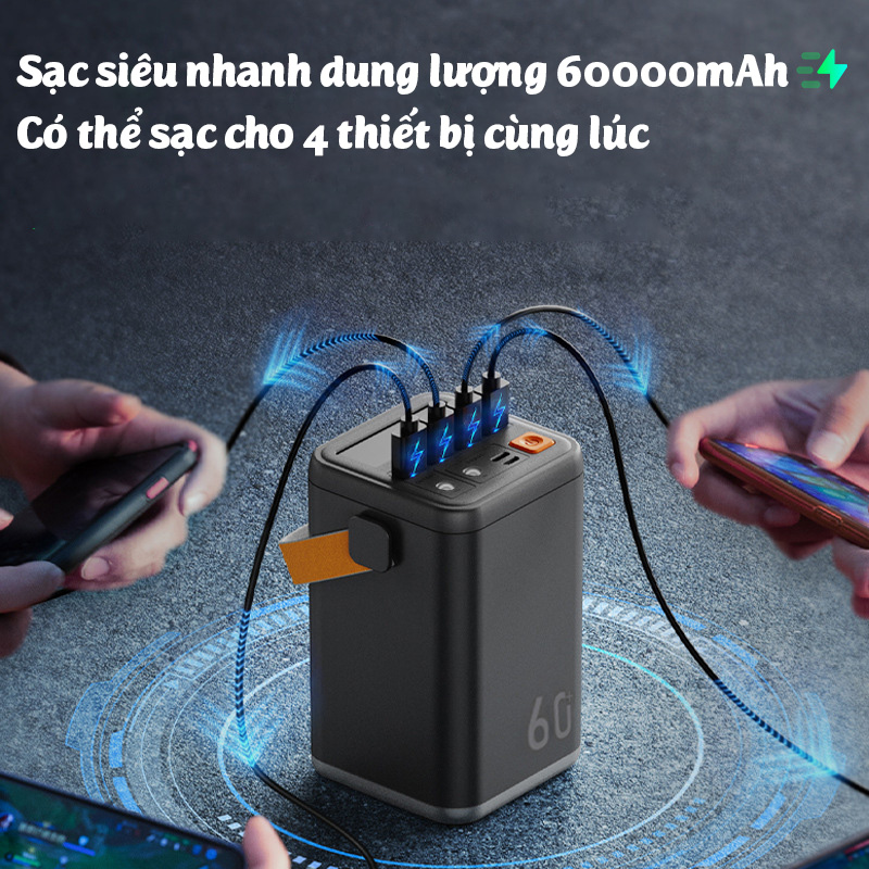 Sạc dự phòng dung lượng lớn 2Project 60000mAh sạc siêu nhanh mang đi chơi đi du lịch hoặc cho tài xế công nghệ