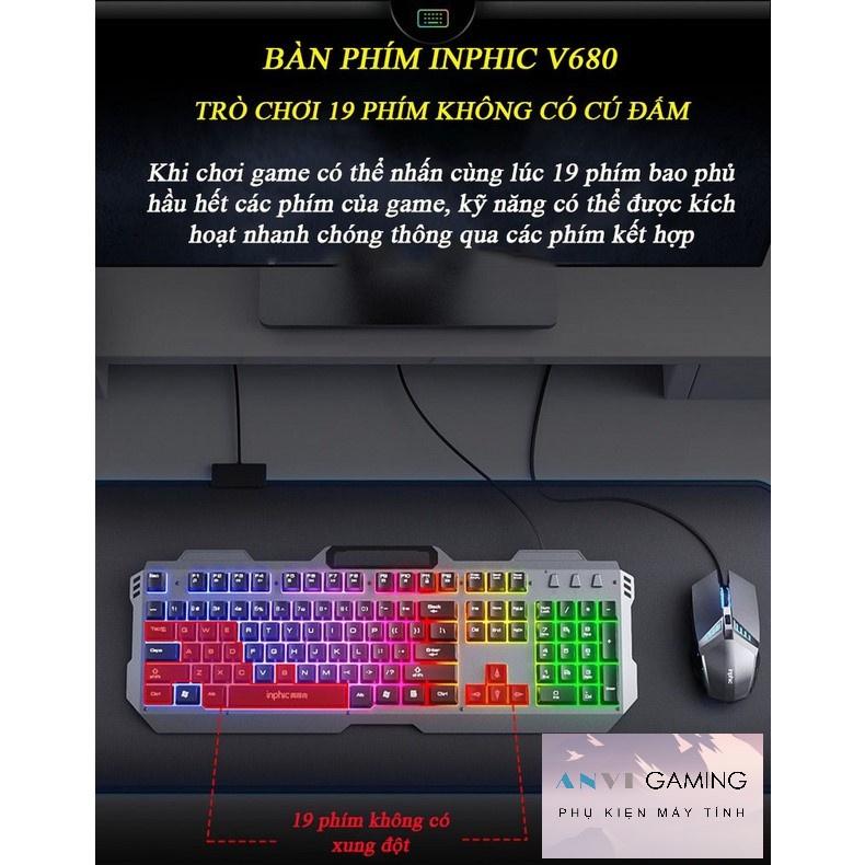 Bàn Phím Cơ Kim Loại INPHIC V680 Có Dây - Đèn LED Siêu Đẹp 4000DPI Chơi Game - Hàng nhập khẩu